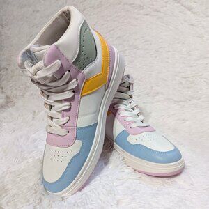 Pony City Wings Hi Sneakers White Pastel Multi Color PP2 Shoes High Women's 7.5